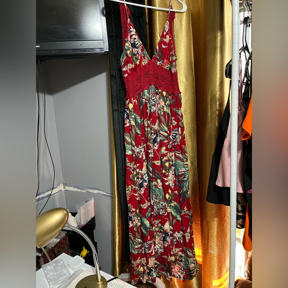 Red floral design Maxi dress